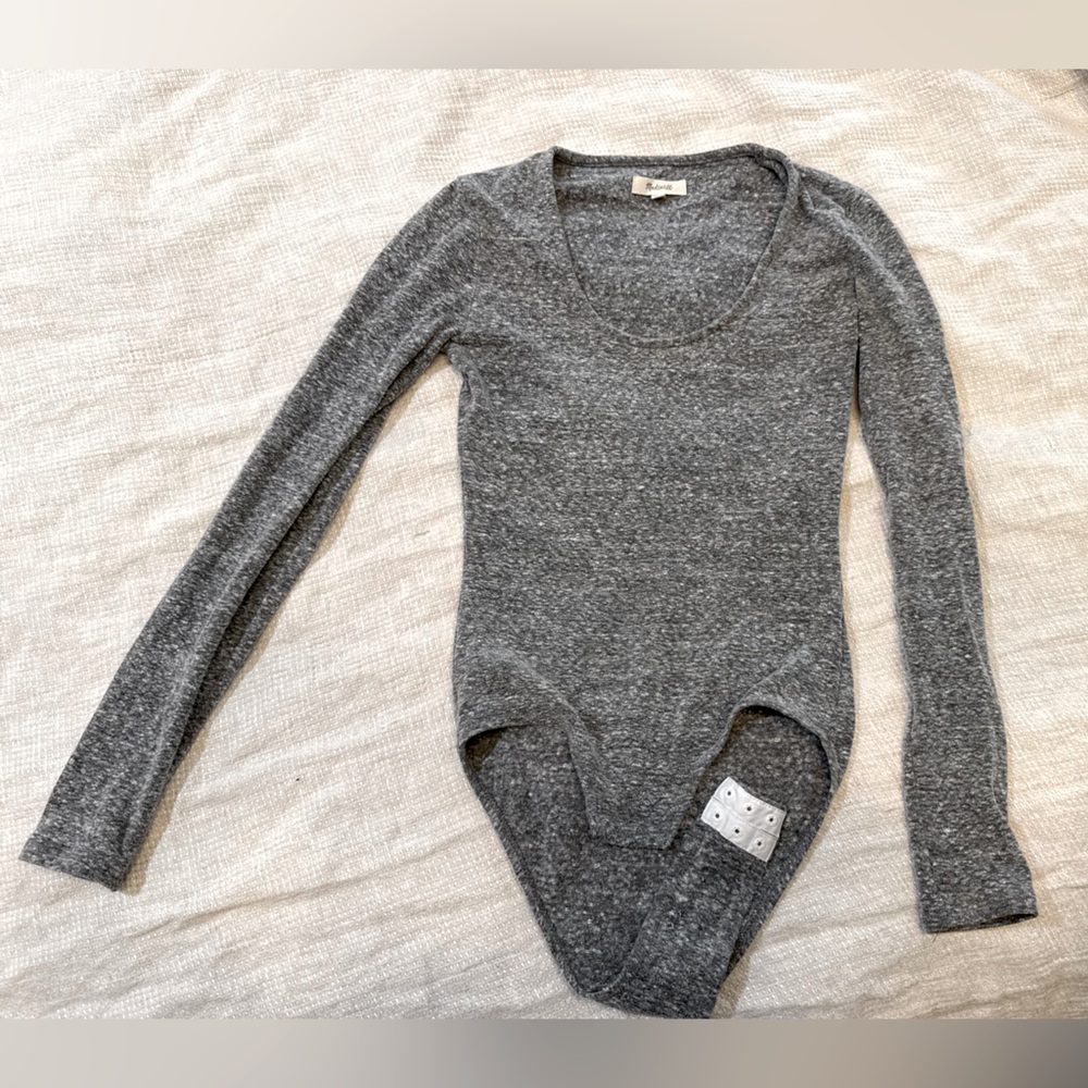 Madewell Gray Long Sleeve Bodysuit